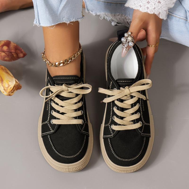 Autumn new women's simple pure colour hundred with flat women's shoes outdoor leisure round head canvas shoes
