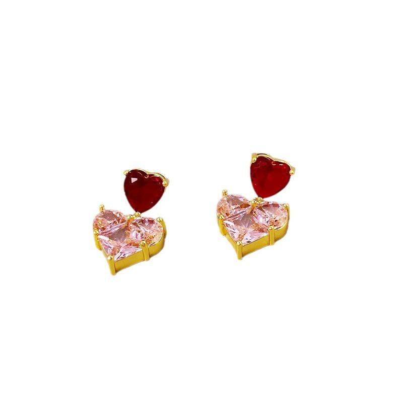 French Design Sweet Love Zircon Earrings High-End Stud Earrings Women