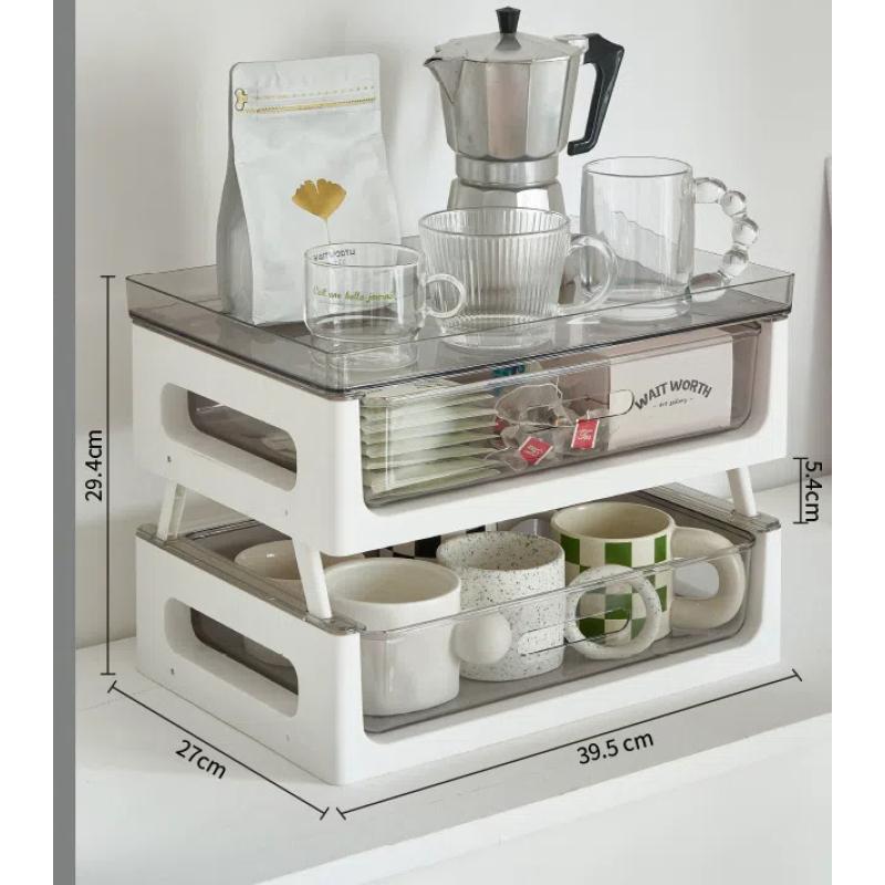 Coffee Table Dust-proof Cup Storage Box Plastic Multi-layer Transparent Storage Rack Drawer-type Office Storage File Storage