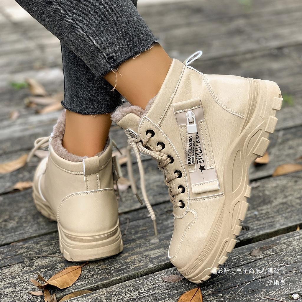 Warm thick-soled Martin boots Amazon foreign trade new high-top leather lace-up cotton shoes women's winter velvet Korean version 2025