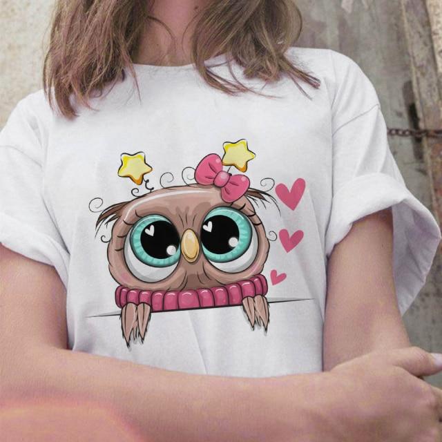 Fashion Trend New T -Shirt Cute Owl Graphic Printed Female T Shirt Casual Harajuku Crew Neck Ladies Tshirt