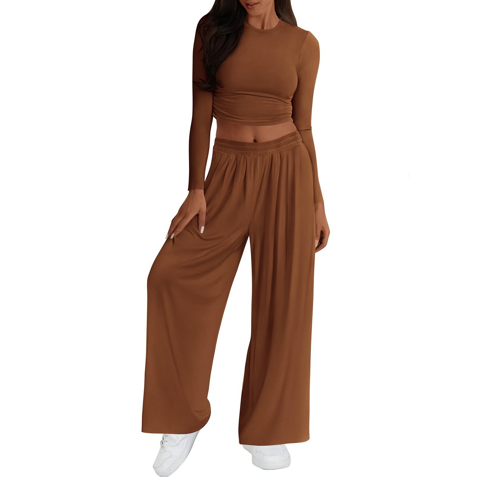 

Женский повседневный однотонный сексуальный повседневный облегающий новый женский комплект из двух предметов M коричневый