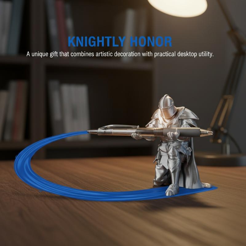 Creative Ninja-Style Single Kneeling Knight Pen Holder Armor Knight Kneeling Figurine Pen Holder Desktop Stand Storage Decor