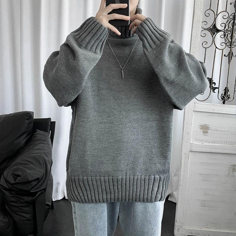 Large Autumn/Winter Solid High Collar Men's Warm Sweater Knit