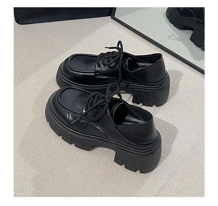 

Лоферы на платформе женские весна-лето 2024 новые черные маленькие кожаные туфли на шнуровке британские женские туфли Мэри Джейн 35