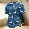 Men's Quick-Dry Neck Short Sleeve T-Shirt with Christmas Print