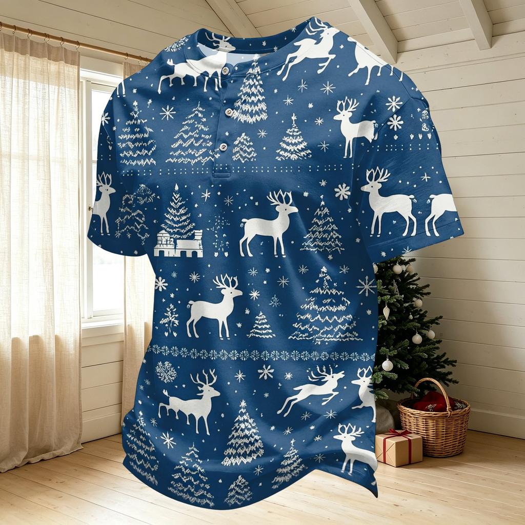 Men's Quick-Dry Neck Short Sleeve T-Shirt with Christmas Print