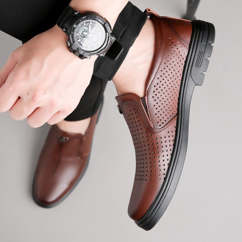 Fashion 2024 New Genuine Leather Men Leather Shoes Fashion Casual Hollow Out Sandals Male Designer Non-slip Soft Bottom Shoes for Men