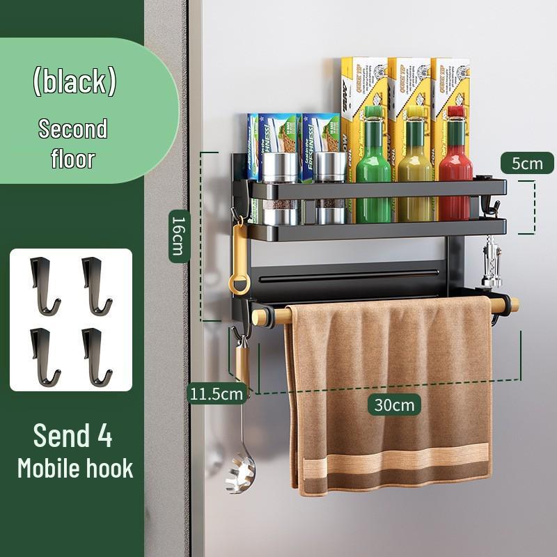 Magnetic Refrigerator Side Rack & Kitchen Paper Towel Holder with Cling Film Storage