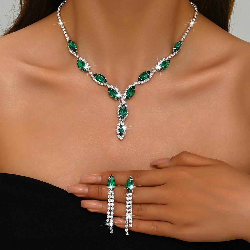 Personalized Color Horse Eye Water Drop Necklace Fringed Earrings Set Jewelry