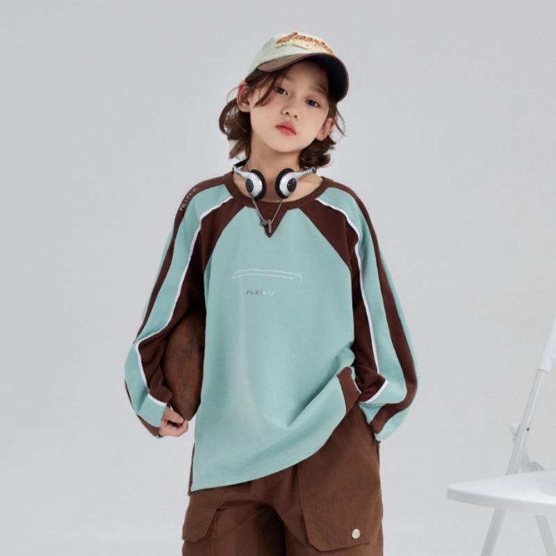 

Весна и осень Новая детская одежда Ретро контрастного цвета сшитый длинный рукав свитер 170cm зелёный