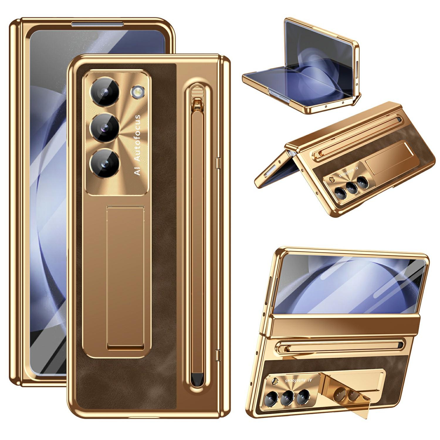 

For Samsung Galaxy Z Fold5 5G Case UV Edge PC + PU + Glass Film Phone Cover with Stylus D