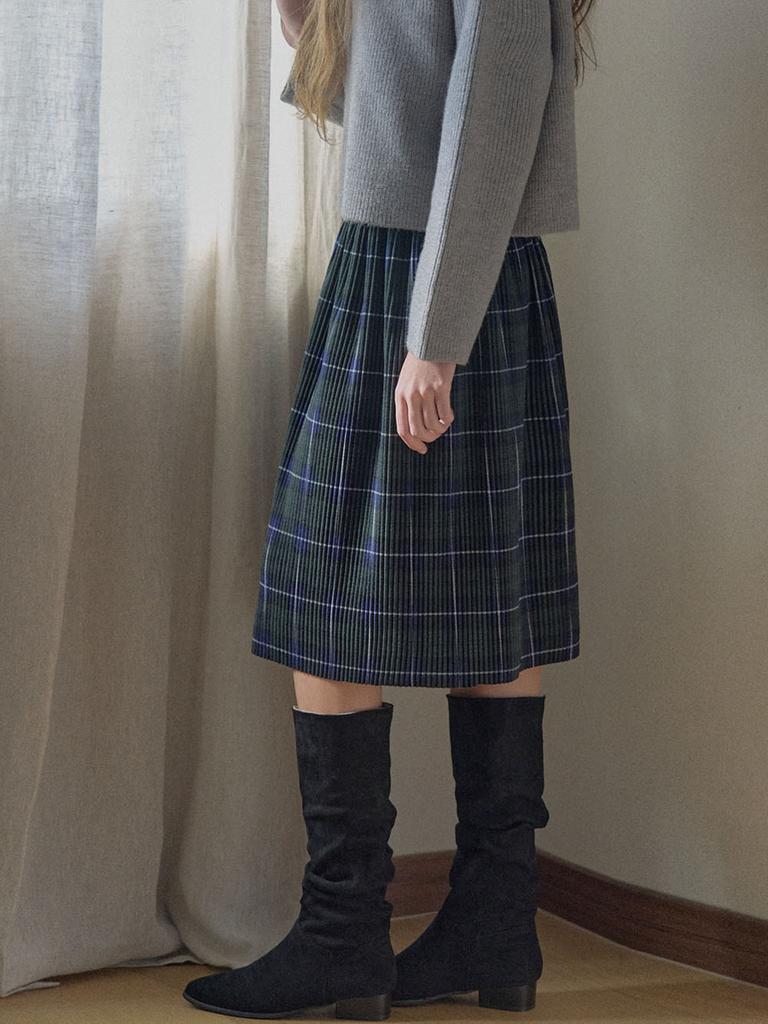 Avang Tartan Check Pleated Midi Skirt - Green