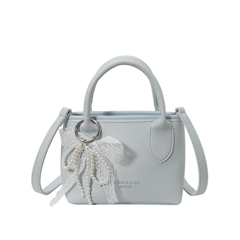 Minimalist Leather Shoulder Bag For Women With Stitching Details And Pearl Chain