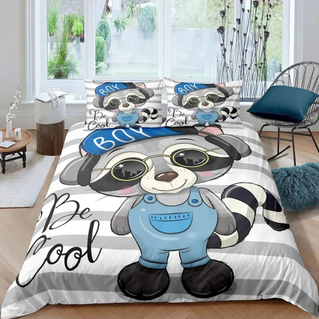 Bettbezug Tiere Cartoon Eichhörnchen Frühlingswiese Wald Fauna Schlafzimmer Dekorativ für Kinder Jungen Mädchen Geschenk Queen Size