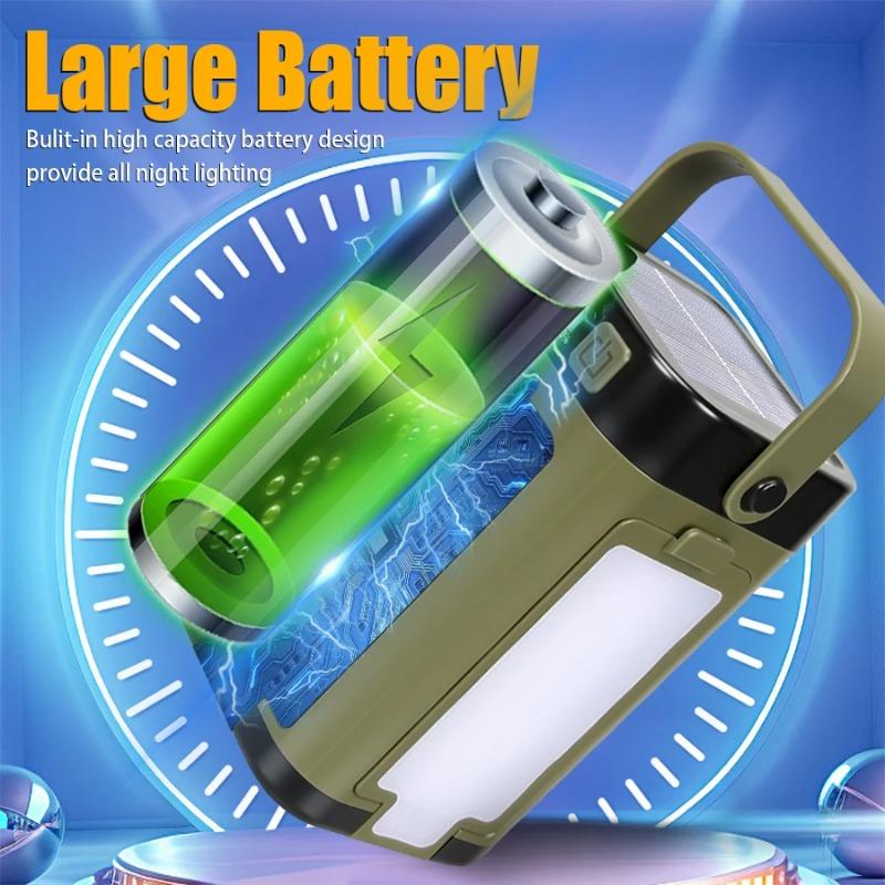 Przenośna lampa kempingowa LED zasilana energią słoneczną, ładowana przez USB, mocna latarka, składana lampa namiotowa, oświetlenie awaryjne, power bank, latarka