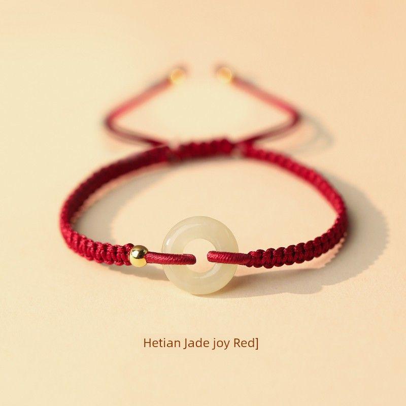 

Браслет из нефрита Хэтянь с красной веревочкой, женский, год Змеи, год рождения, плетеная веревочка, шнурок для ношения, бусины на удачу, благословение на безопасность, подарок для пары Hotan Jade peace buckle-joy Red