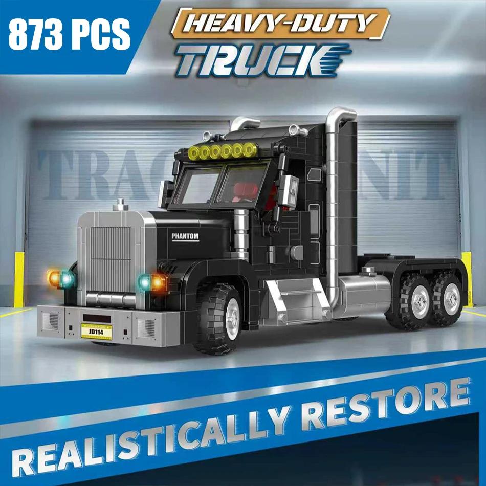 American Heavy Duty Truck Tractor Car Model Building Blocks Set Toy for Adult Speed Racer Large Trailer Vehicle Bricks Kids Gift