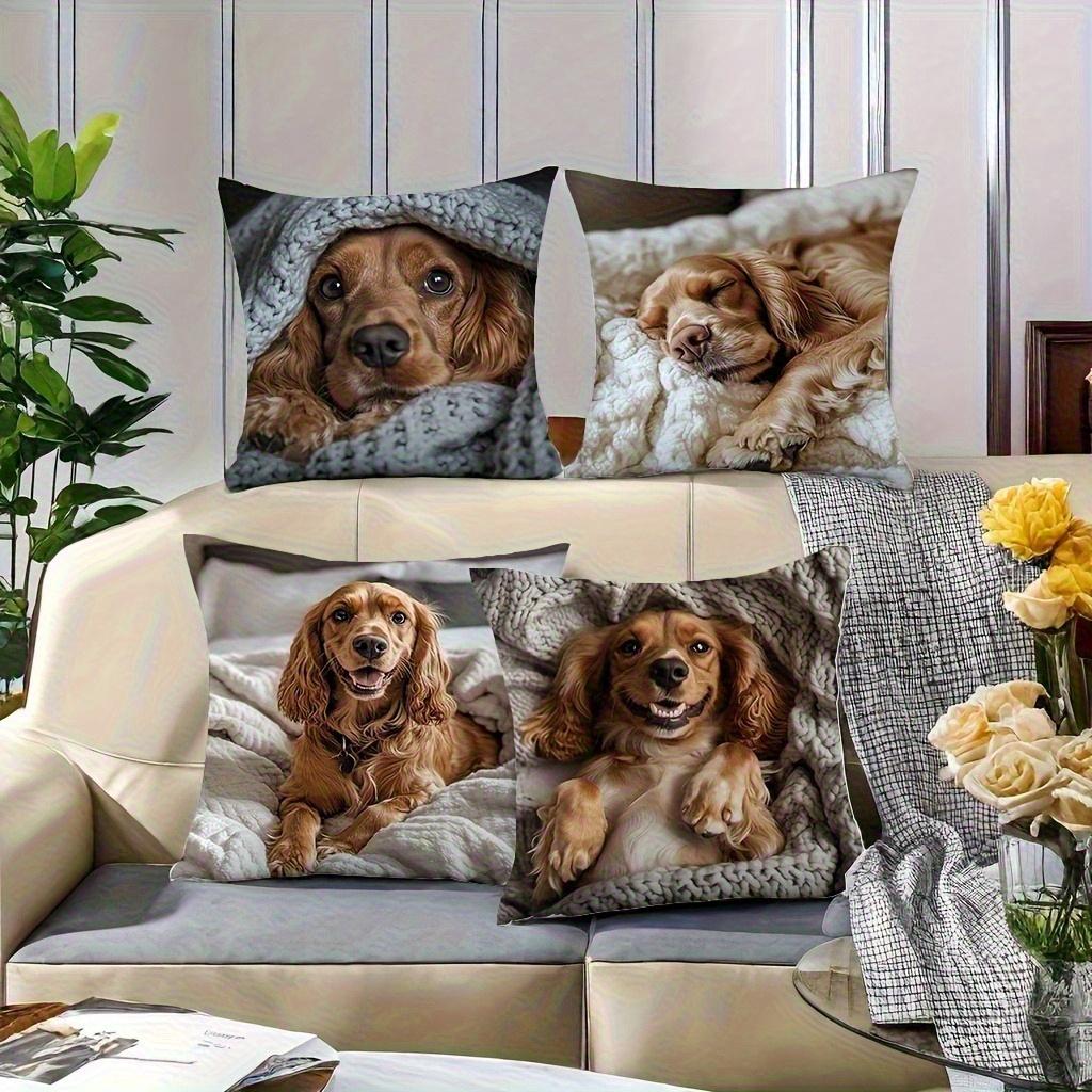 1/4pcs Cute Dog Pattern Pillowcase Sofa Cushion Cover Home Bedroom Room Decoration