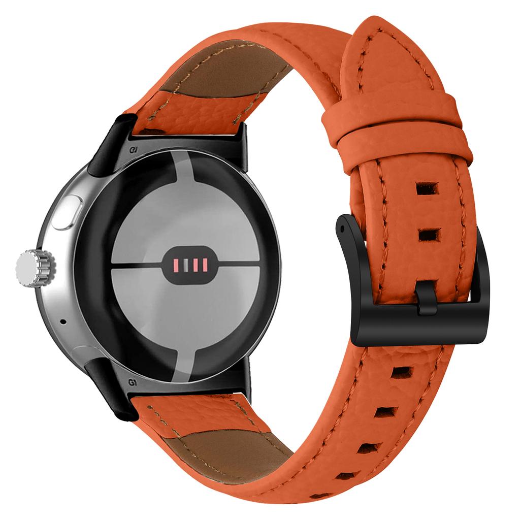 Litchi Textured Genuine Cow Leather Strap with Electroplated Buckle for Google Pixel Watch 4/3/2/Watch 41mm Pointed-End Watch Band