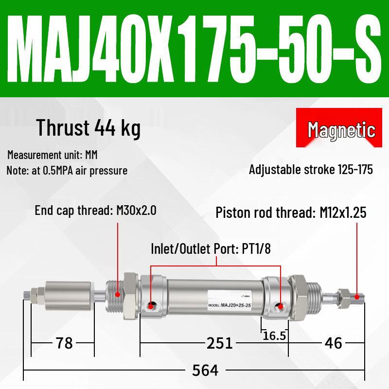 Adjustable Stroke Mini Stainless Steel Pneumatic Cylinder (maj16/20/25/32/40X100-25-50sca)