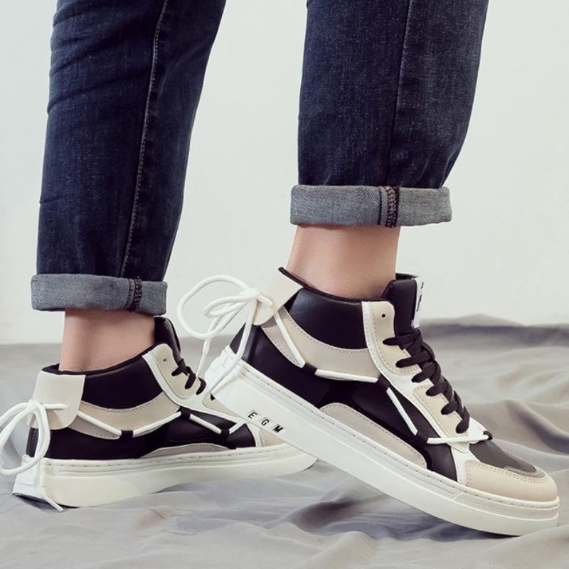 New Autumn Men's Leather Casual Shoes Fashion Comfortable Wear-resistant High Top Sneakers Youth Boy Board Shoes Tenis Masculino