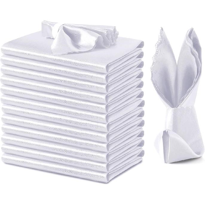 VACVELT 12 Pack Blush Pink Satin Napk 20x20 Inch Wedding Napk, Scalloped Elegant Dinner Napk Square Table Napk Decor, Silky Satin Cloth Napk for