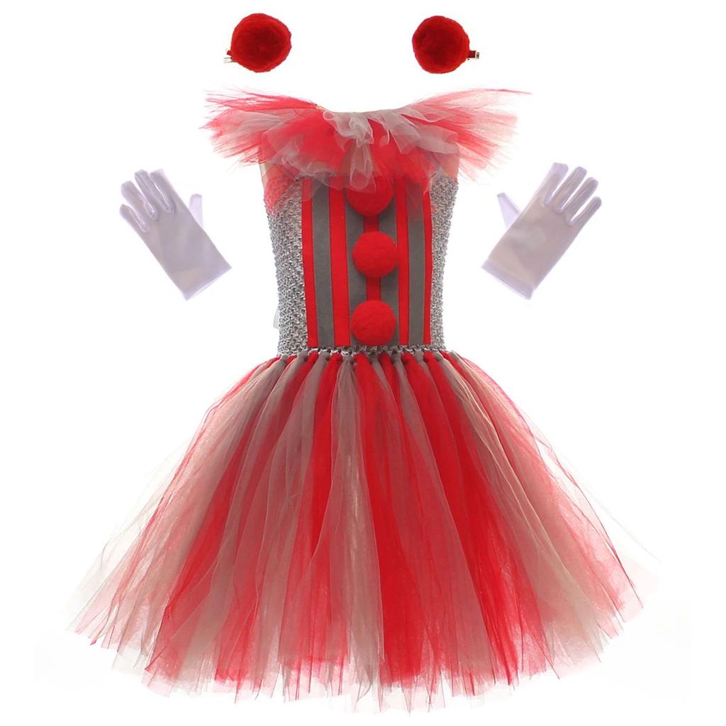 Kostým vražedného klauna pro dívky Halloweenský převlek Černobílý Strašidelný Děsivý Joker Tutu šaty Dětské Maškarní Karnevalové Párty Oblečení