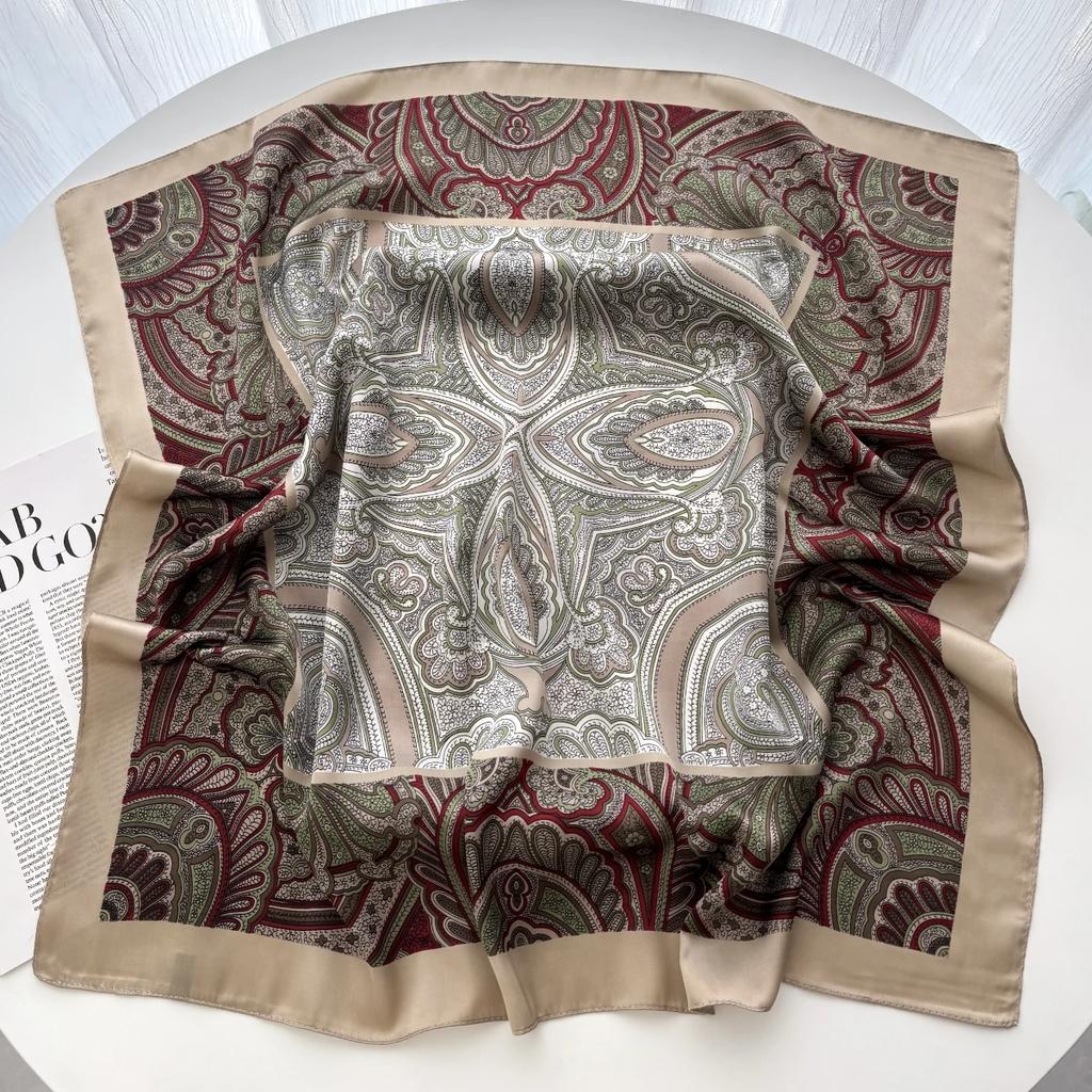 New Luxury Floral Print 70*70cm Satin Square Scarf Women Soft Hairband Neckerchief Tie Female Headband Foulard Bag Ribbon