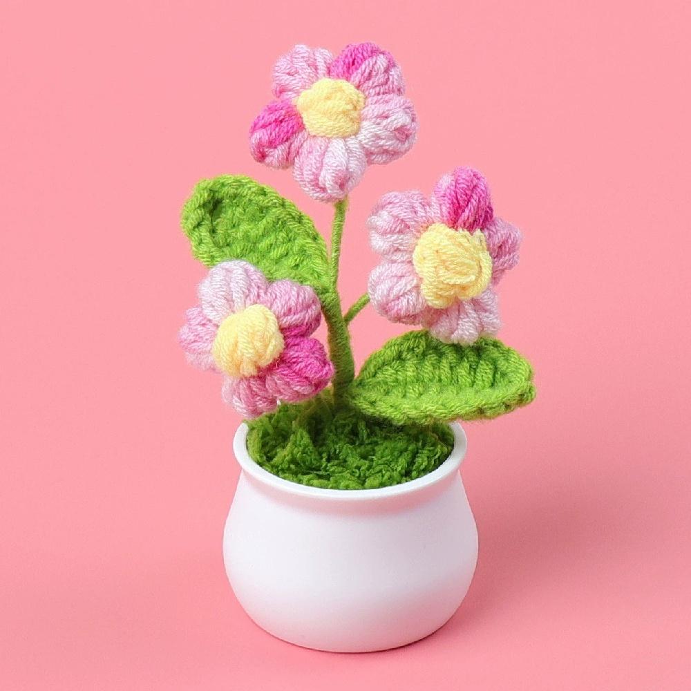 1pc Handmade Crochet Puff Flower Potted Plants–Knitted Floral Decor for Office Desk, Car Dashboard, Unique Birthday Gifts