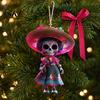 Reusable Halloween Decoration Day of The Dead Hanging Skeleton Decoration, 2D Flat Wooden Of Decor Ornament with Dress for Tree Mexican Holiday Party
