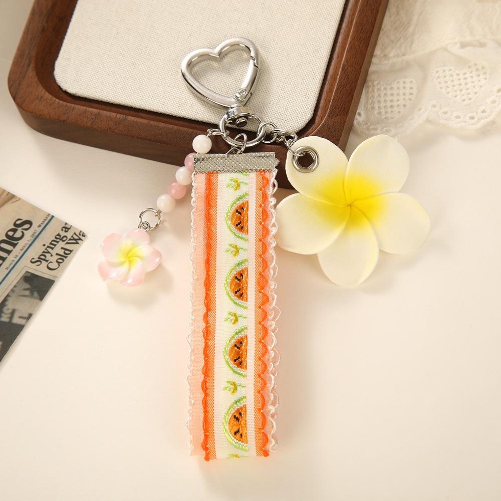 Beads Floral Key Chain Love Buckle Bag Charm Sweet Flower Pendant Key Keyring оранжевый