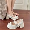 Fashion Fashion Bow One Slip Block Heel Single Shoes Autumn New Round Toe Shallow Mouth Platform Heels