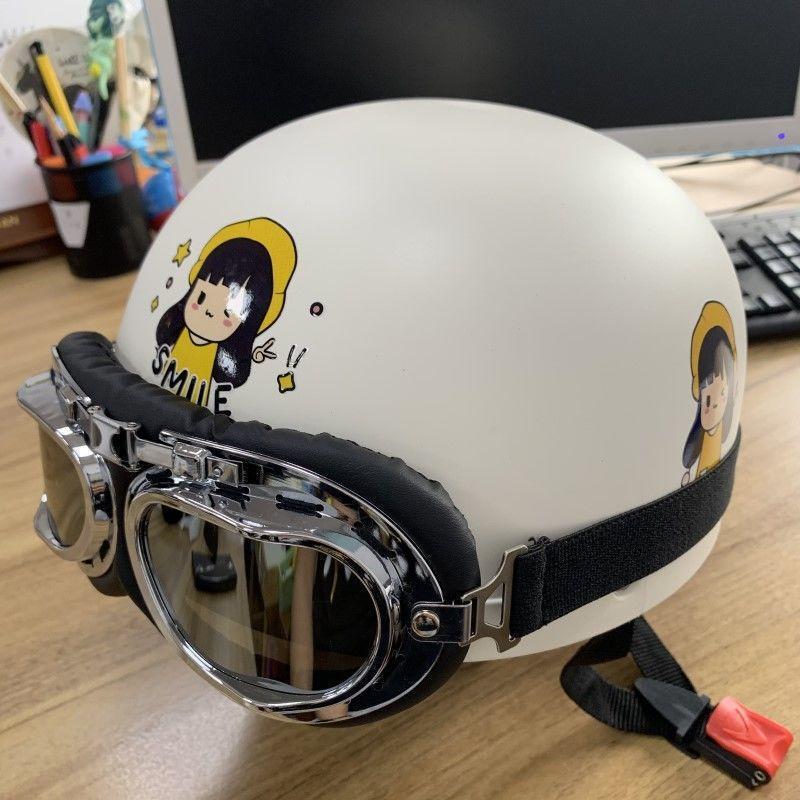 Trendy Street-Style Half Helmet with Eye Protection for Young Riders