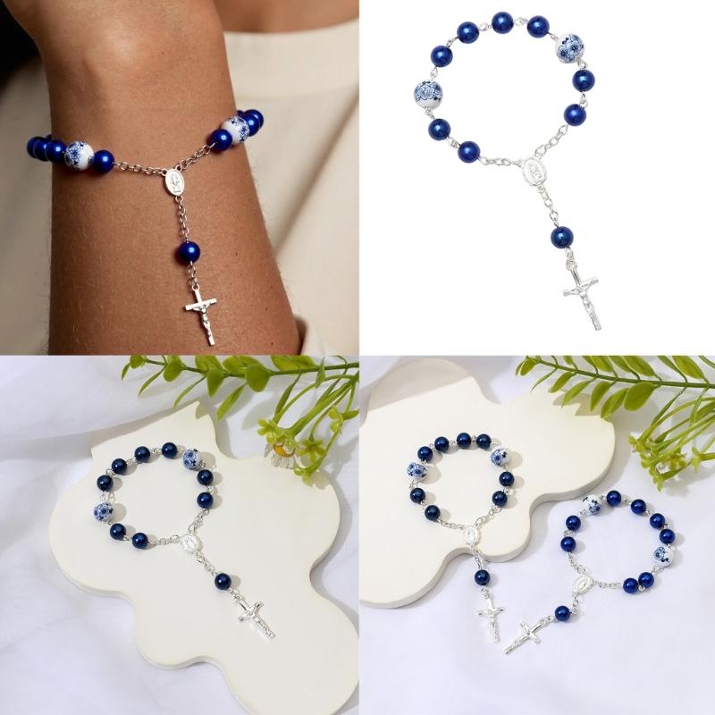 Elegant Crucifix Charm Bracelet Religious Symbol Jewelry Alloy Design Wristband For Daily Wear Secure Lock Clasp