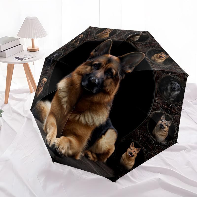 Retro Dog  Pattern, Automatic Folding Umbrella, Portable and Foldable Design, 8 Ribs, a Christmas or Birthday Gift.