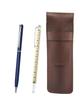 Shibochoco Color Cowhide Leather Pen Case with Slide Measuring Stick and Slim Rotating Ballpoint Pen Blue Set, SASTYO-708W-PD04-L