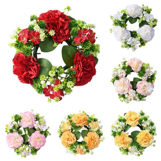 Artificial Flower Candle Holder Wreath Faux Chrysanthemum Ball Candle Ring Simulation Floral Tea Light Holder for Home Wedding Table Centerpiece