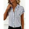 Summer Women's Drop Shoulder Button Striped Pocket Casual Shirt