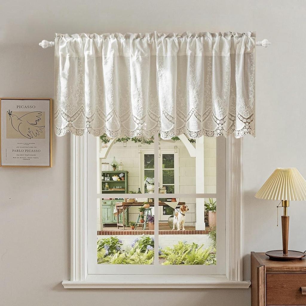 Tenda in Cotone da Fattoria, Elegante Tenda Finestra in Pizzo Floreale, Tenda Corta Bianca Floreale per Cucina Camera da Letto Libreria, 1 Pannello