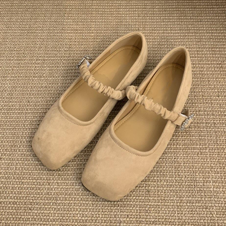 Retro Square Head Shallow Mouth Single Shoes Women's Spring New French Suede Gentle Fairy Soft Flat Mary Jane Shoes