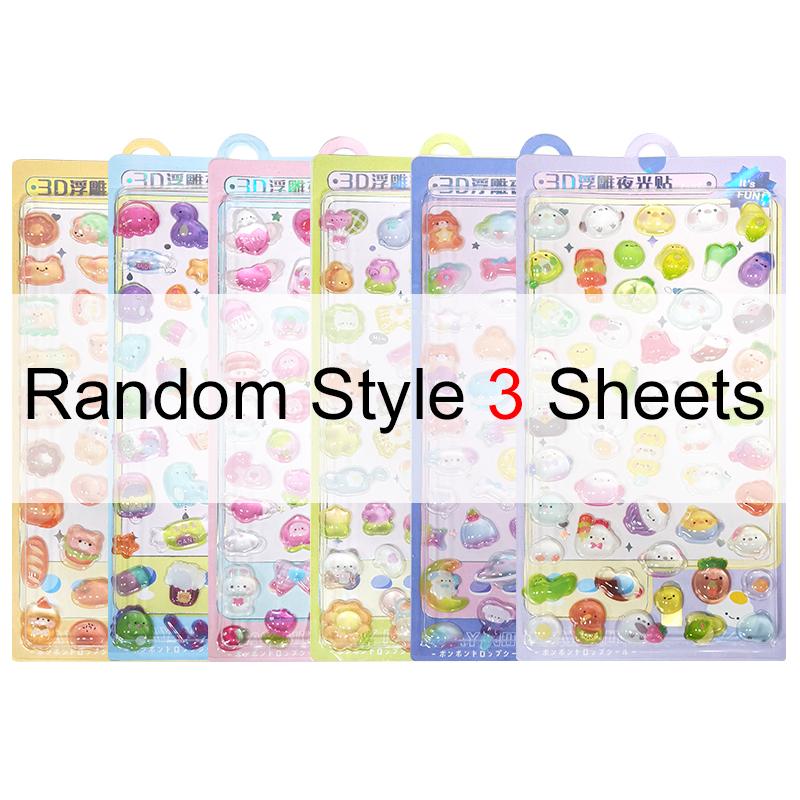 3/6Sheet Cartoon Animal 3D Embossed Sticker Home DIY Decorative Craft Materials Crystal Jelly Patch Colorful Relief Stickers ZYF