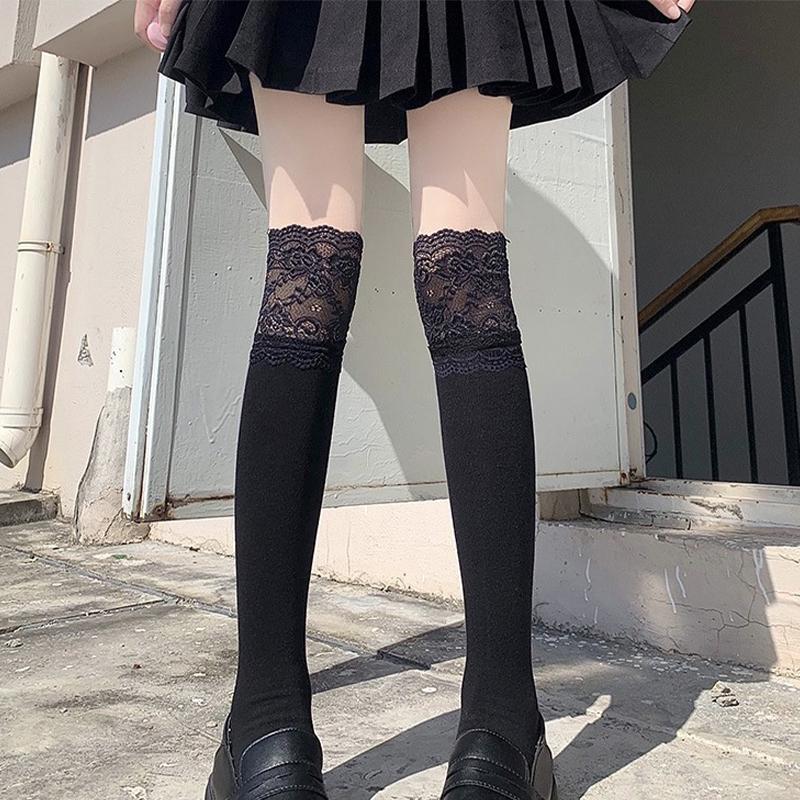 White Knee Length Stockings Women Lolita Calf Socks Mid Length Knee High Socks Sweet Thigh Pile Socks