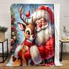 Santa and Reindeer Christmas Scene Patterned Flannel Blanket Perfect for the Bedroom Living Room, Sofa, or a Little Nap