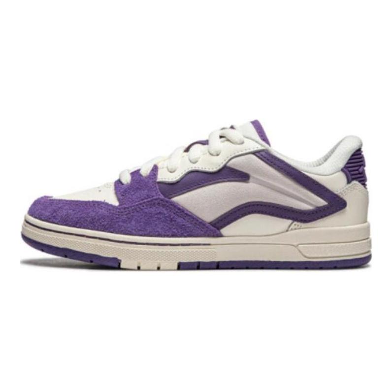 Li Ning Slip Resistant Abrasion Resistant Low top Skateboard Shoes Women's Beige Purple AEPU018-8