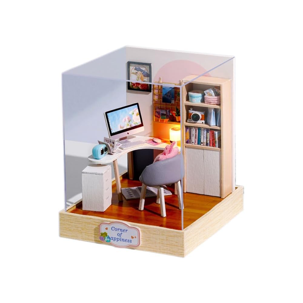 Dollhouse Craft Kit Miniature Handmade Set Cute PC Desk Model Building