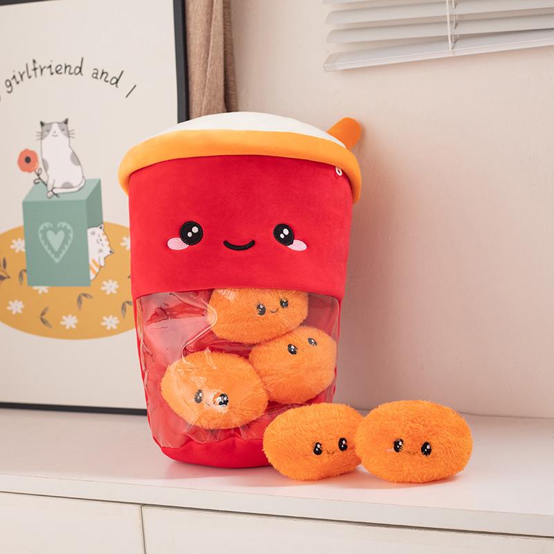 Cute Bag Of Boba Tea Plushies Toy Stuffed Bubble Milk Tea Cup Plush Hugging Pillow Removable Soft Snack Shaped Creative Kid Gift