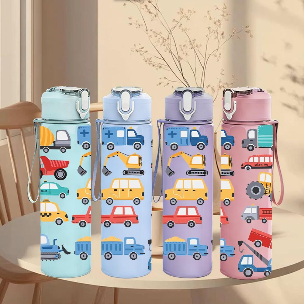 1PC Assorted Toy Vehicle 750ml Color Plastic Sports Water Bottle Leakproof Flip Straw Lid Suitable for Sports Office Home Use