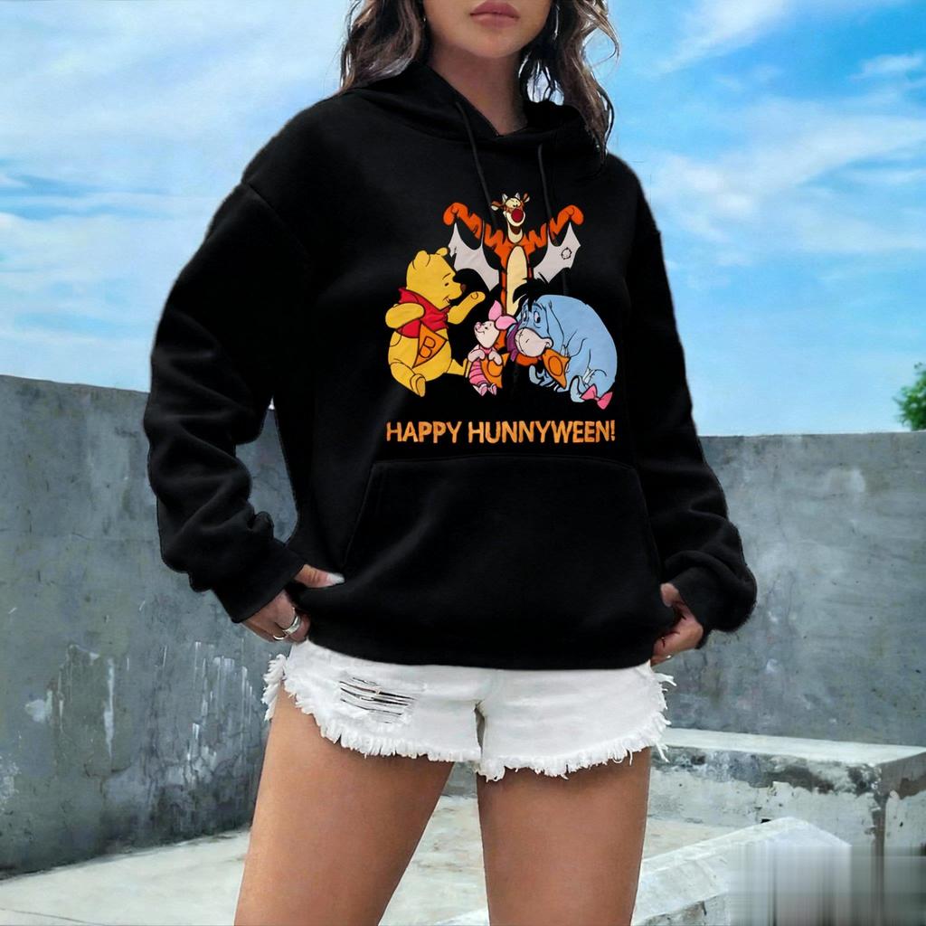 Disney Winnie Happy Halloween Graphic Print Hoodie Women Men Cartoon Pullover Sweatshirt Streetwear Autumn Casual Fashion Trendy