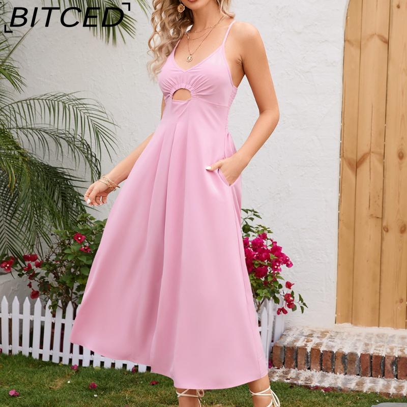 

BITCED Платье на бретельках-спагетти с цветочным принтом, летнее платье со шнуровкой, повседневное платье для отпуска и путешествий XXL розовый